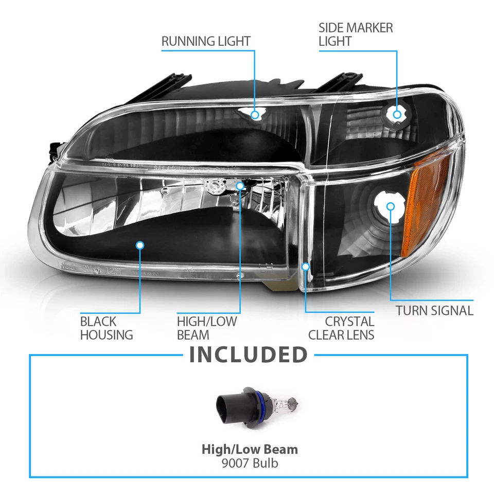 Черные фары 1995-2001 Ford Explorer/1997 Mercury Mountaineer + угловые лампы - Изображение 4 из 4