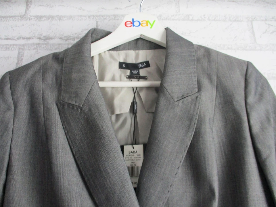 Saba women's valletta suit jacket grey 10 wool silk double breasted button - image 2 of 4