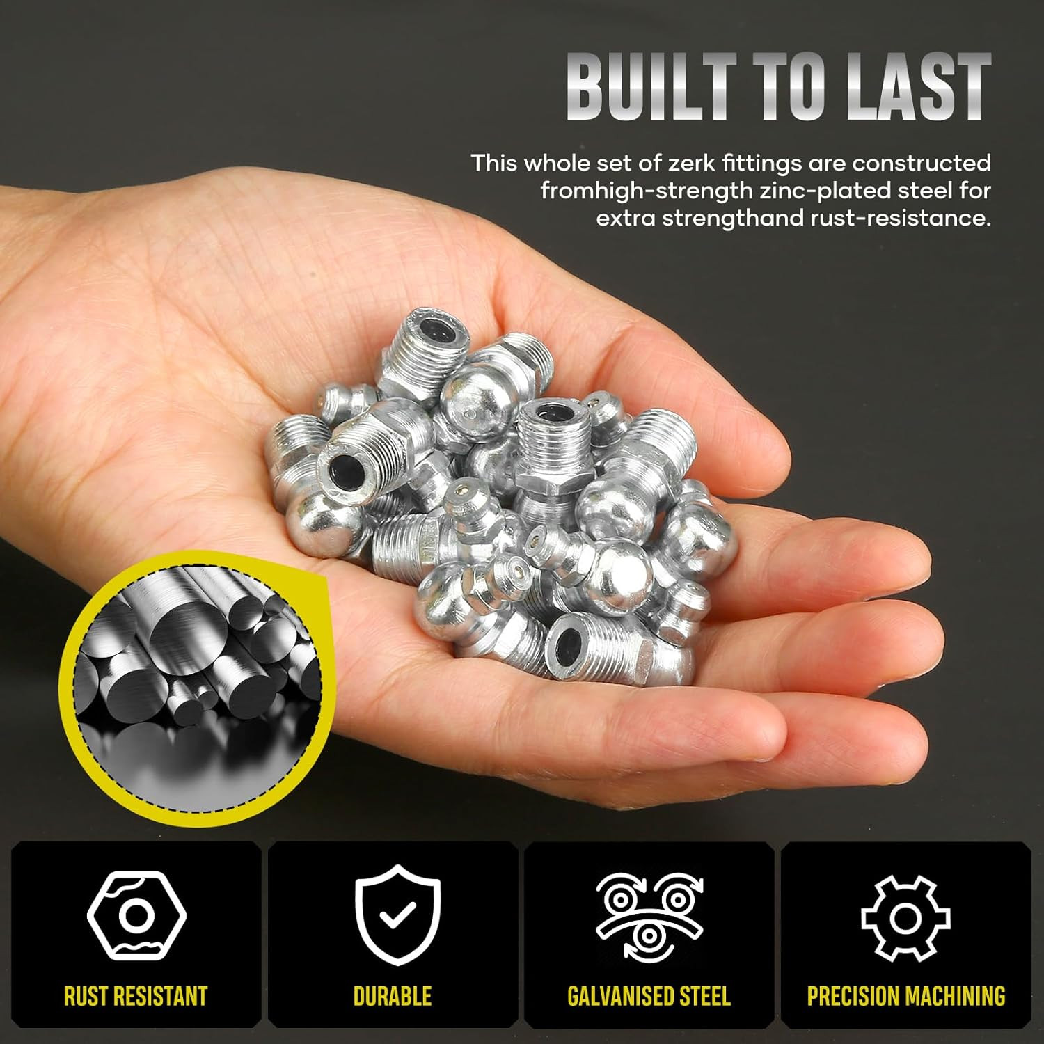 110Pcs Grease Fittings Kit, SAE Grease Fitting Assortment: 1/4" 1/8" Straight 45