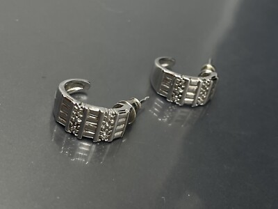 Silvertone Textured Pierced Half Hoop Post Drop Earrings 0.75 