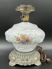 Vintage Hurricane Milk Glass Globe Floral Gone with the Wind Lamp Base