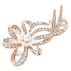 Gold Tone Metal Crystal Bow Brooch with Pearl P1381-Gcl