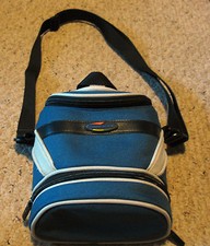 Used GAMESTER Game bag, blue, black and gray. 6.25" wide, 4" deep, 7.5" tall.