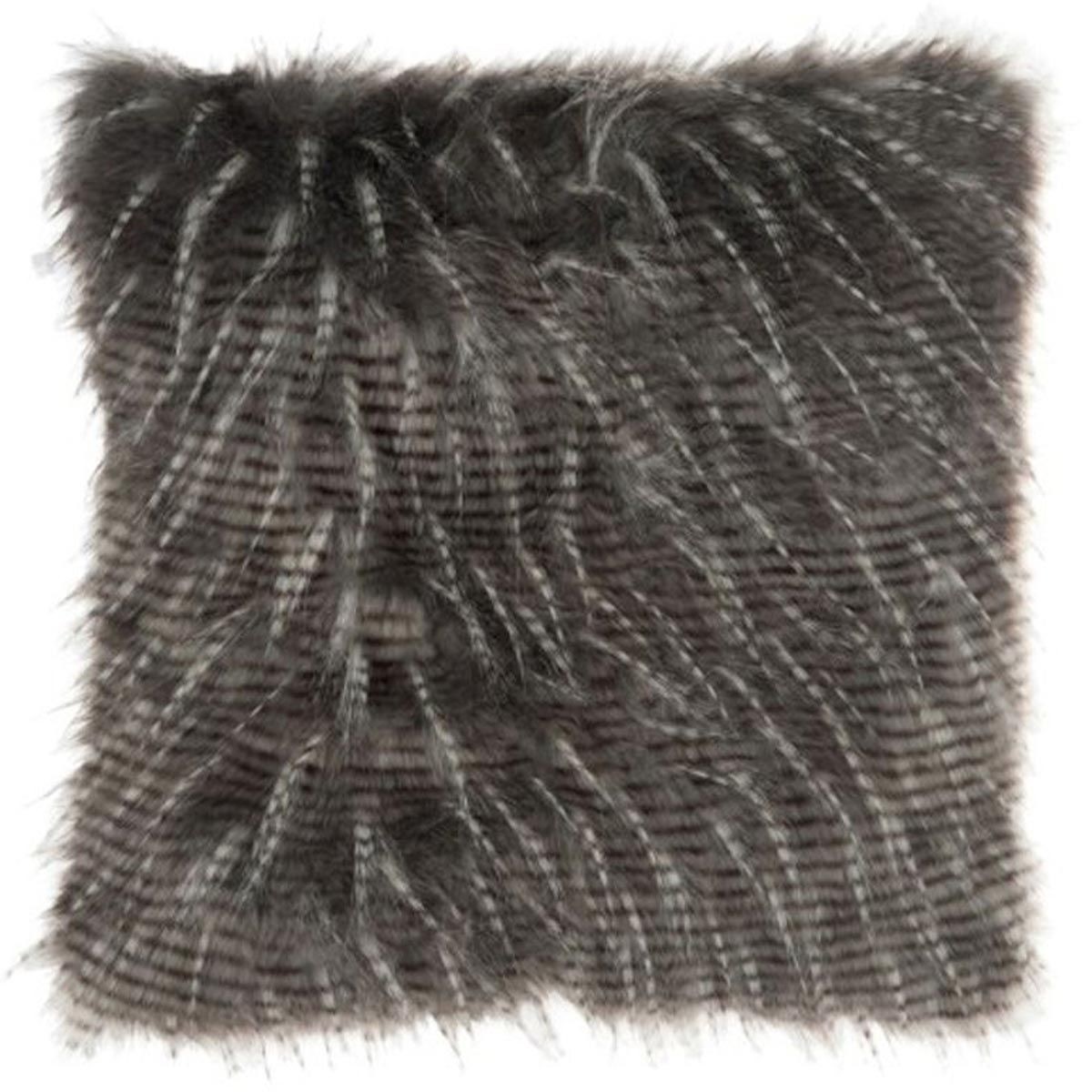 Coussin déco imitation fourrure gris 45x45 cm, jeté de canapé design lignes texturées