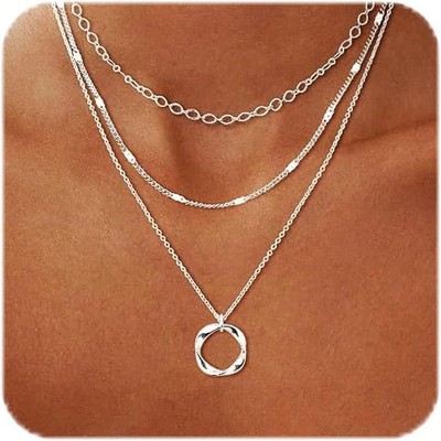 Silver Plated Layered Choker Necklaces for Women, Stackable Stacked Stacking Lay