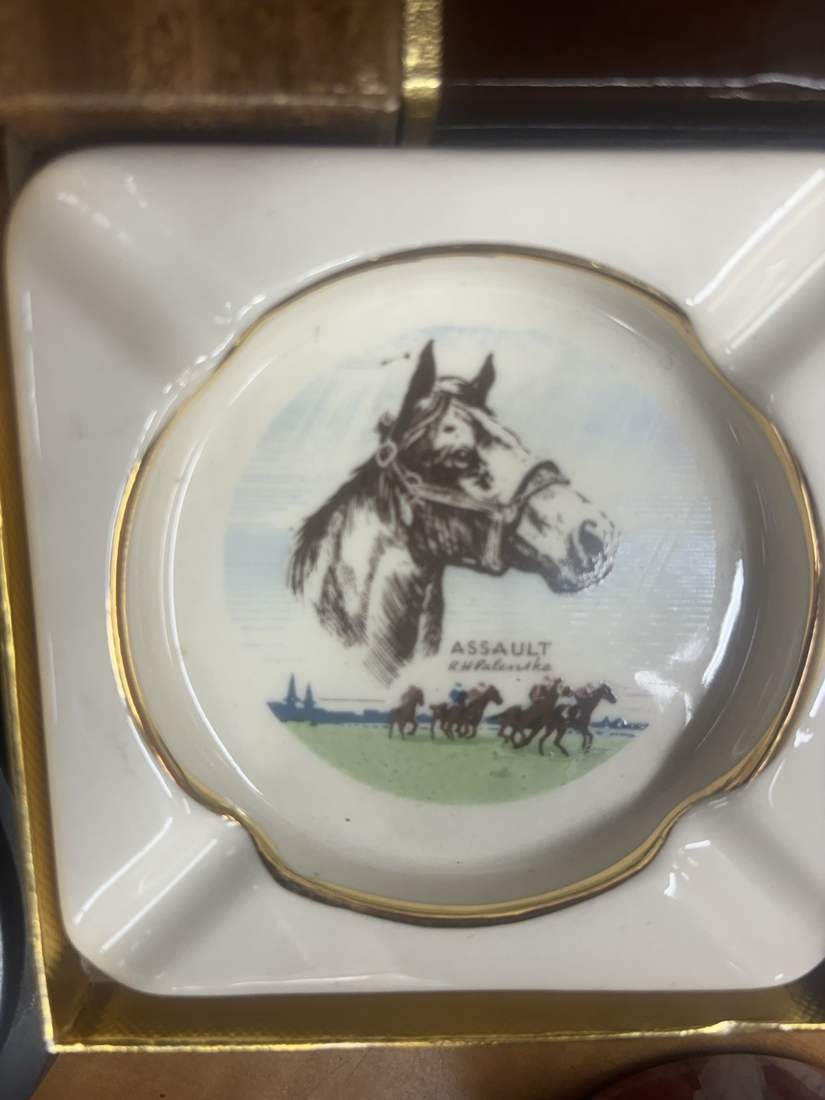 "Ponder"  "Assault" Palenske Triple Crown Ashtrays W/Playing Cards Clarksburg WV