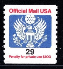 1991 29c Eagle Official Mail USA Red & Blue Scott O145 Mint F/VF NH