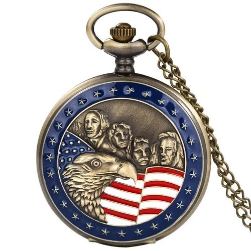 Presidents Eagle & Flag Pocket Watch Pendant & Chain Read Description Ships Free