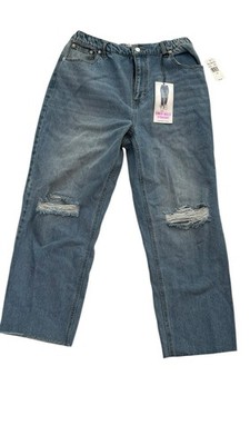 Vanilla Star Cinch Waist Straight Jeans Size 13 Distressed Raw Hem Ankle NWT