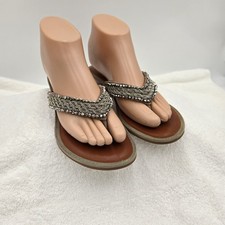 Yellow Box Beaded Flip-flop Wedge Sandals Leather Comfort Slip On Women Size 6.5