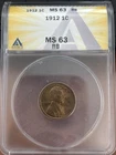 1912 Lincoln Wheat Small Cent MS 63 RB ANACS Philadelphia Uncirculated