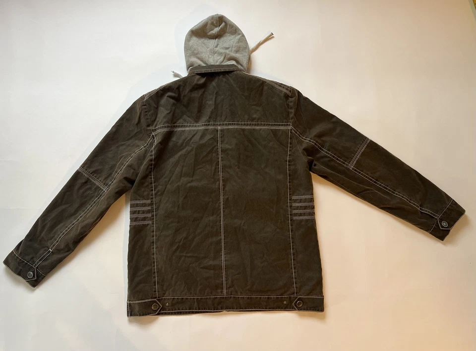 Buckle BKE Jacket Men's XL Hooded Brown Faux Leather Quilted Lined Motorcycle - Image 2 of 4