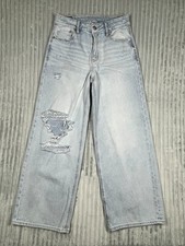 American Eagle Super High Rise Baggy Wide Leg Ankle Jeans Women's 00 Reg Soft