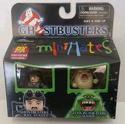 MINIMATES GHOSTBUSTERS 2 RAY STANTZ & GLOW-IN-THE-DARK-SLIMER FIGURES, NEW.