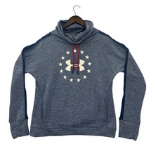 Under Armour Women's Fleece Cowl Neck Sweatshirt Blue Stars Logo Loose Fit M