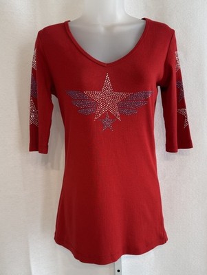 Y2K 90s Avangard USA Rhinestone July 4th Fitted Tunic Top Sz L NWT