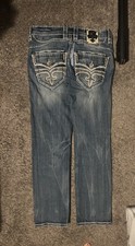 RockRevival Straight Leg Jeans Mens 31x30 White Thick Stitch Good Condition 