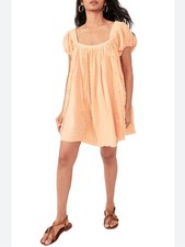 Free People Peach Angele Minidress Crinkle Gauze Peasant Shabby-Chic Size Small