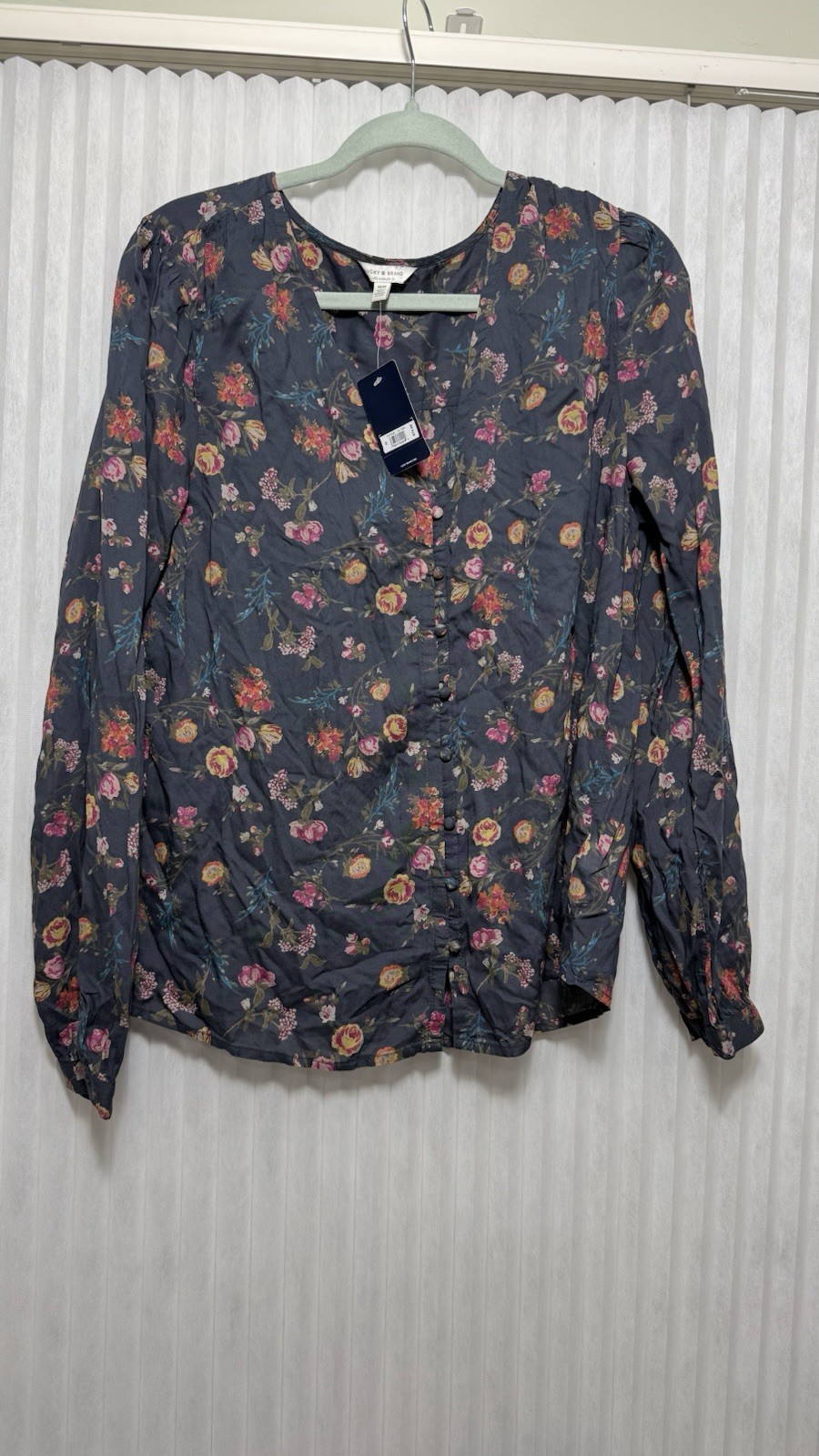 Lucky Brand Top Womens Medium Floral V Neck Boho Long Sleeve Tee Casual Ladies