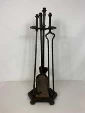 Antique 1800's Hammered Iron 5-Piece Fireplace Set