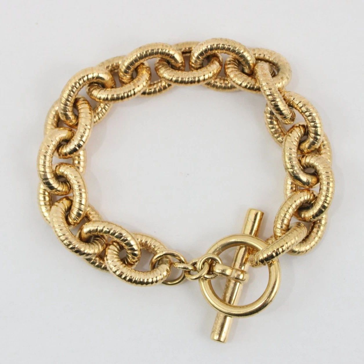 Bellezza Italy Gold Tone Toggle Clasp Chunky Chain Bracelet 8" image 3