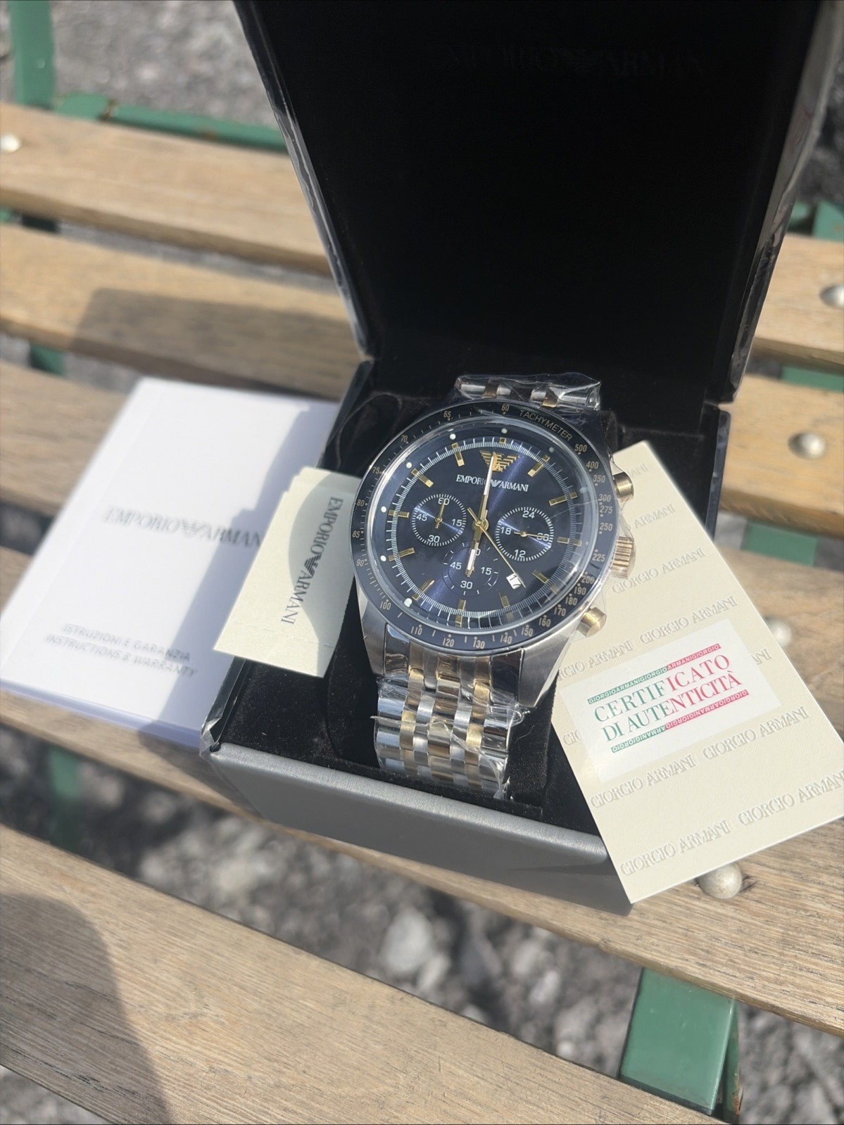 NEW Emporio Armani AR6088 Tazio Blue Men's Chronograph  Stainless Steel Watch