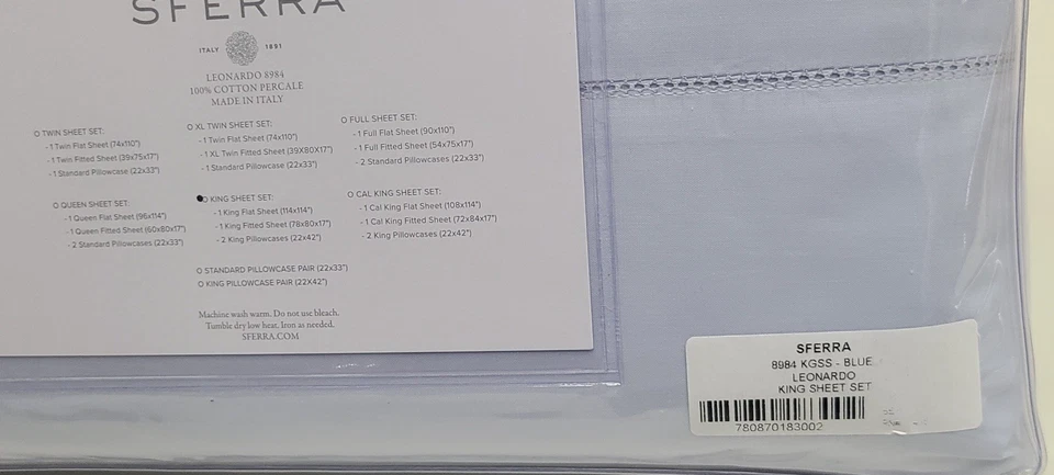 Sferra Leonardo King Sheet Set Blue Cotton Percale - Image 3 of 4