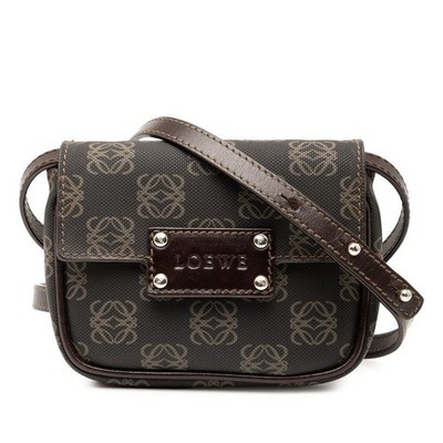 LOEWE Anagram Shoulder Bag PVC Leather Brown Women Used Authentic Japan