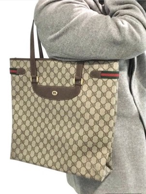 Authentic monogramed Gucci classic tote/shoulder bag, green, red strap large