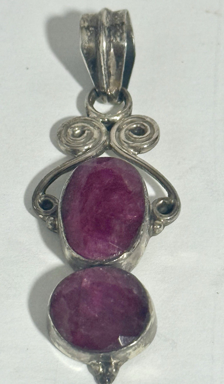 Vintage 925  Sterling Silver Double Red Ruby Gems… - image 4