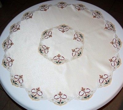 Tischdecke Weihnachten Beige Plauener Spitze Rund 90 cm Spitzentischdecke Glocke