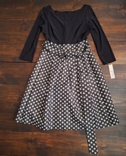 NWT Eliza J Polkadot Dress Womens Size 6 Black & Silver Sparkle