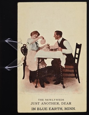 Antique Newlyweds Humor Postcard Just Another Dear Blue Earth Minn