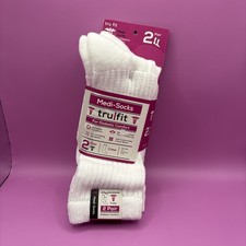 2 Medi Socks White Diabetic crew Socks comfort Sole Shoe Size 5-10 Tru Fit NEW