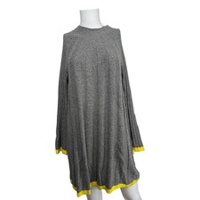 NEW Anthropologie Gray Sweaterdress Yellow Trim Ribbed Knit Size Medium Petite