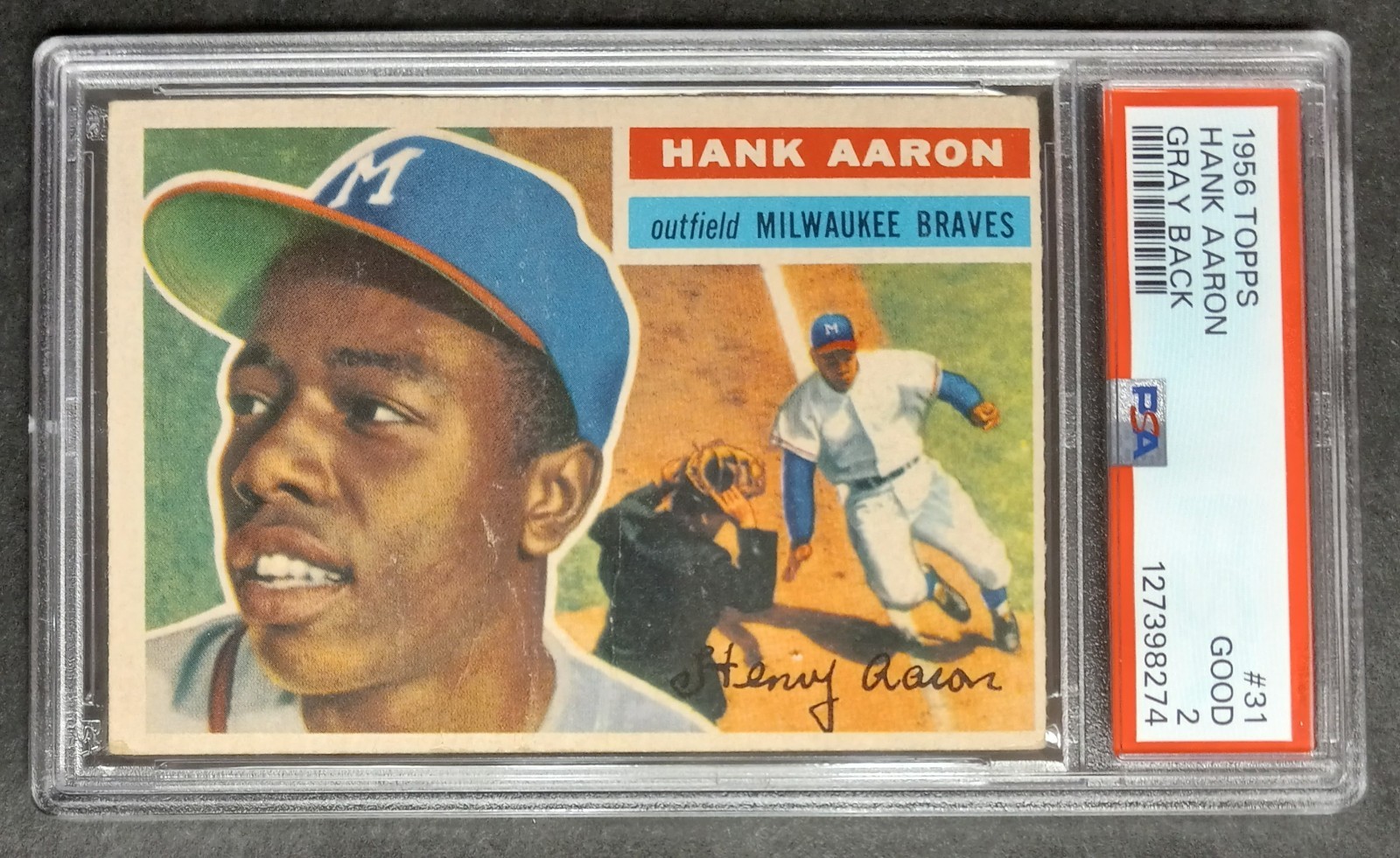 1956 Topps - #31 Hank Aaron - HOF - Gray Back - PSA 2 GOOD