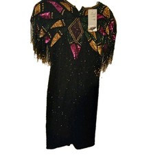 Vintage Eve's Allure Cocktail/Party Dress Black with Colorful Beads Size Small