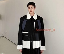 Men's Autumn Fashion Lapel Long Sleeve Loose Casual Color Matching Jacket Coats