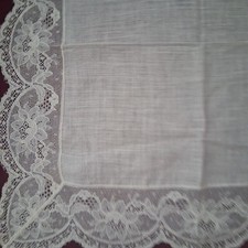 ANTIQUE LACE Victorian French wedding handkerchief Cream 13"x13"