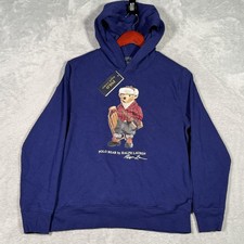 Polo Ralph Lauren Hoodie Boys 14-16 Blue Polo Bear Winter Pullover Fleece