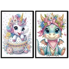 2 Pack 5D Diamond Art Kits for Adults Notebooks A5 Blank Unicorns Dinosaurs