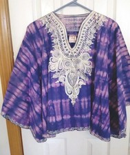 Moroccan Caftan Kaftan Poncho Made In Kenya Tie Dye Embroidery One-Size Purple