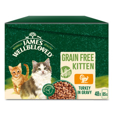48 x 85g James Wellbeloved Grain Free Kitten Wet Cat Food Pouches Turkey Gravy 8.68 per kilo