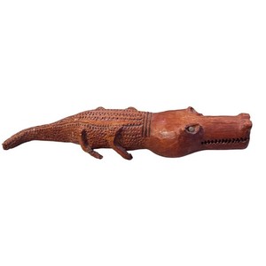 Vintage Hand Carved Wood Alligator Crocodile Figurine Folk Art Decor 15"