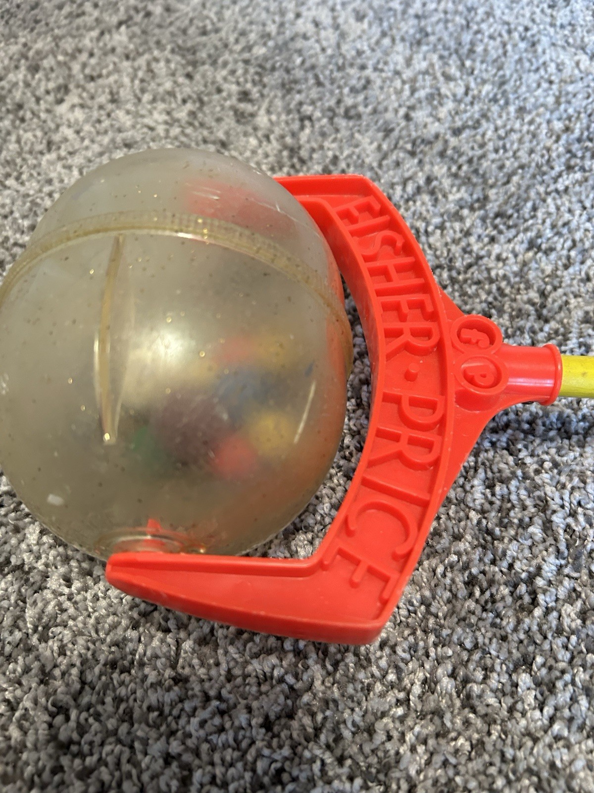 Vintage Fisher Price Push Stick Rattle Ball - 21" Long