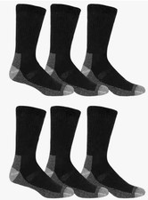Fruit of the Loom Mens Work Gear Cushioned Black Crew Socks 6 Pairs Sz. 6-12