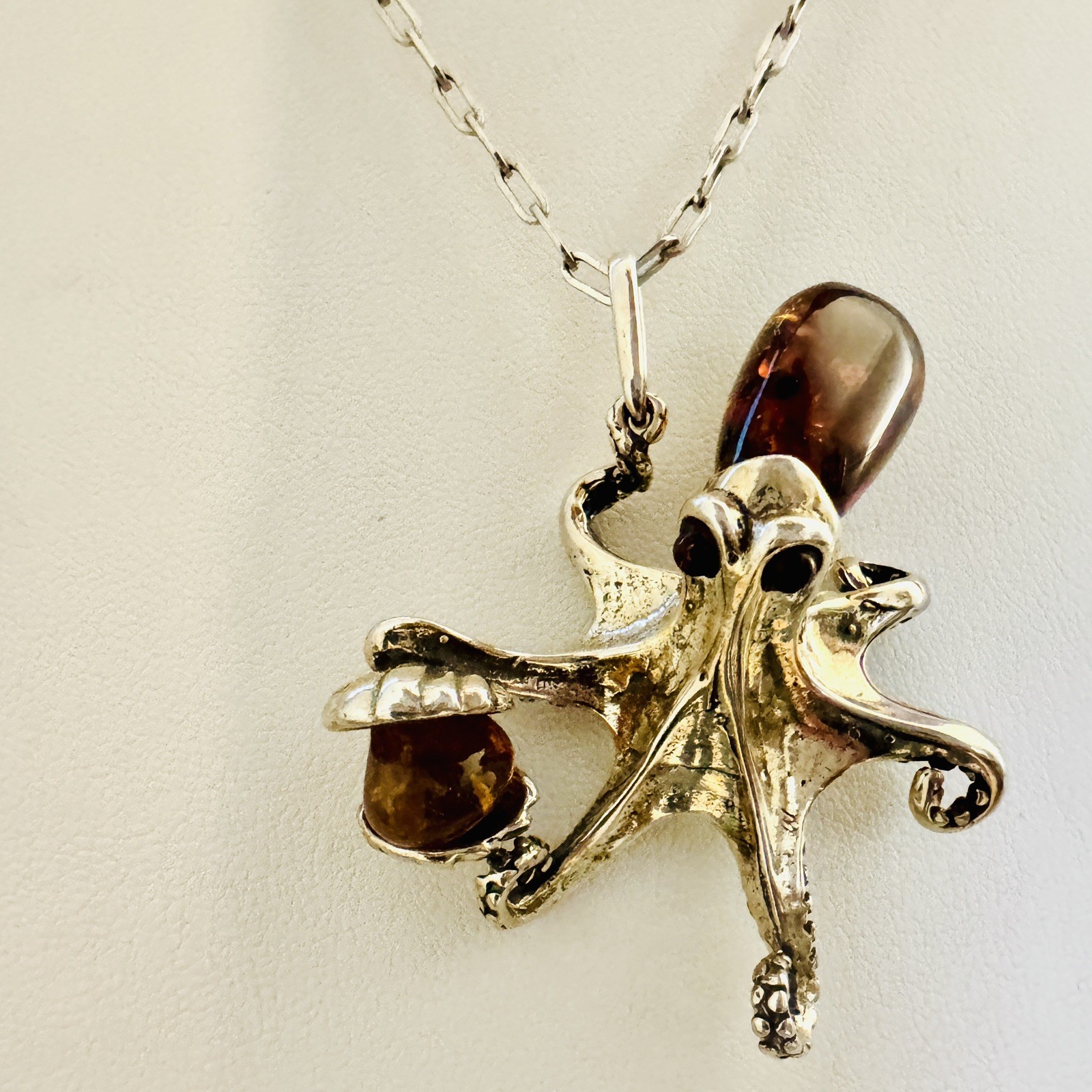 Large Statement Sterling Silver Baltic Amber Octo… - image 1