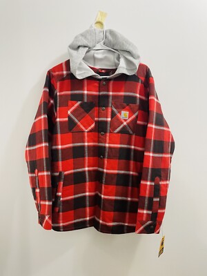 Carhartt Flannel Sherpa Lined Plaid Hooded Jacket Youth XL (18/20), Brand  New