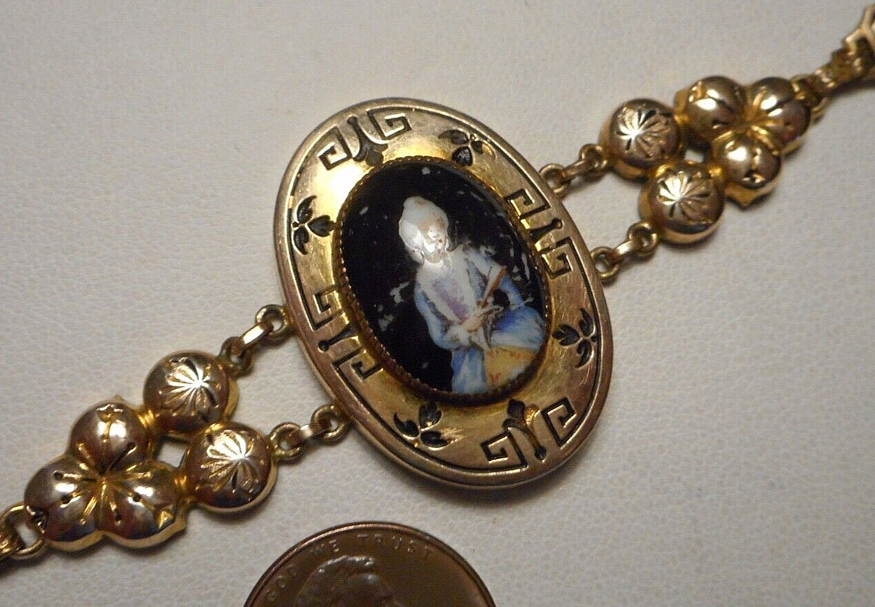 Antique Ornate Gold-Filled Link Bracelet w Miniat… - image 3