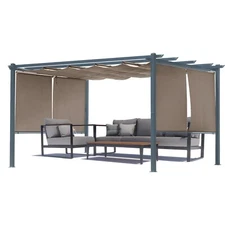 Aoodor 10ft x13ft Patio Retractable Pergola Outdoor Sun Shade Canopy Aluminum
